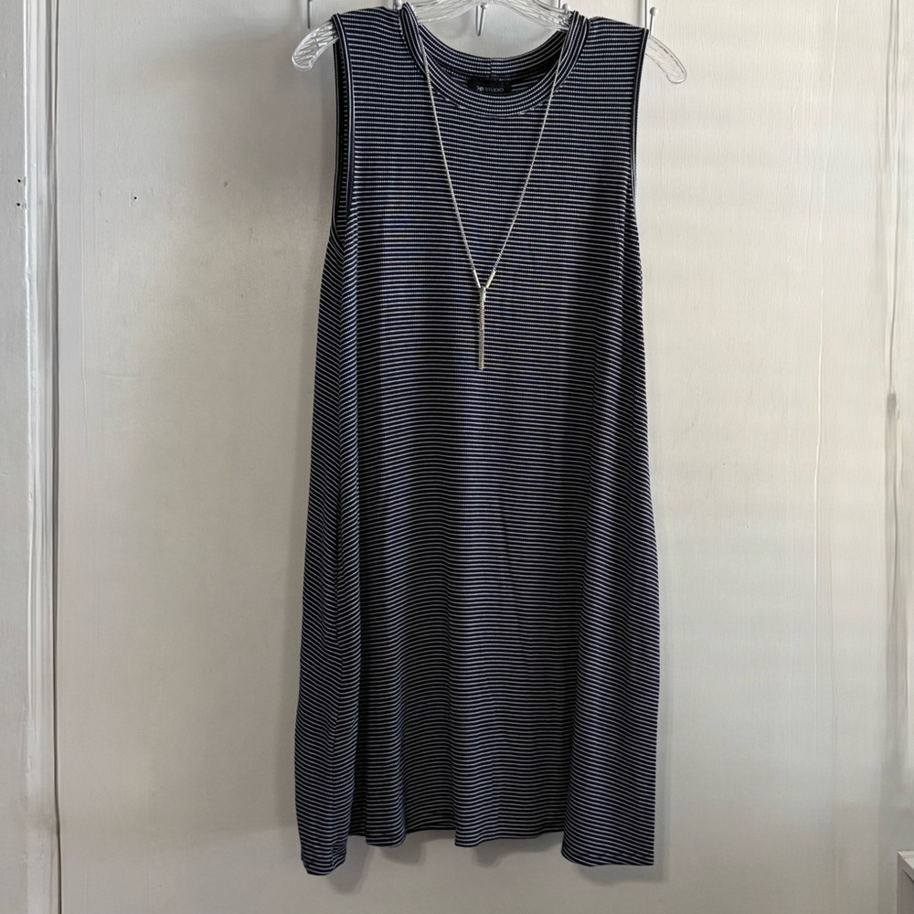 AB STUDIO Navy Blue/White Sleeveless Pullover Dress w/necklace